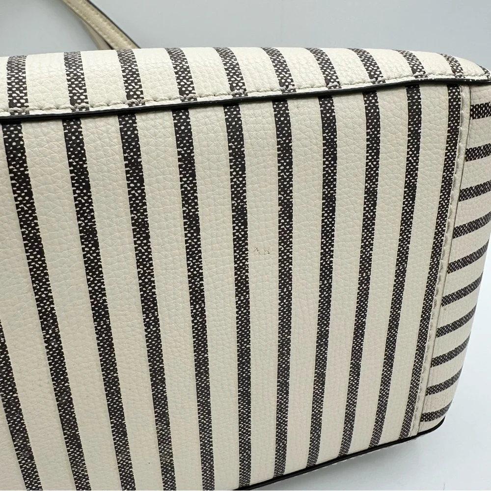 Henri Bendel West 57th Striped Domed Satchel Ivory Grey Stripe Gold Hardware